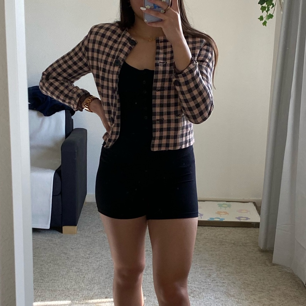 Cropped Pink & Gray Plaid Blazer